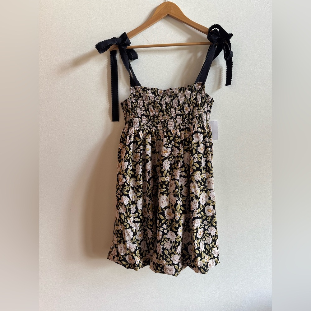 En Saison Black and White Smocked Tie Front Mini Dress